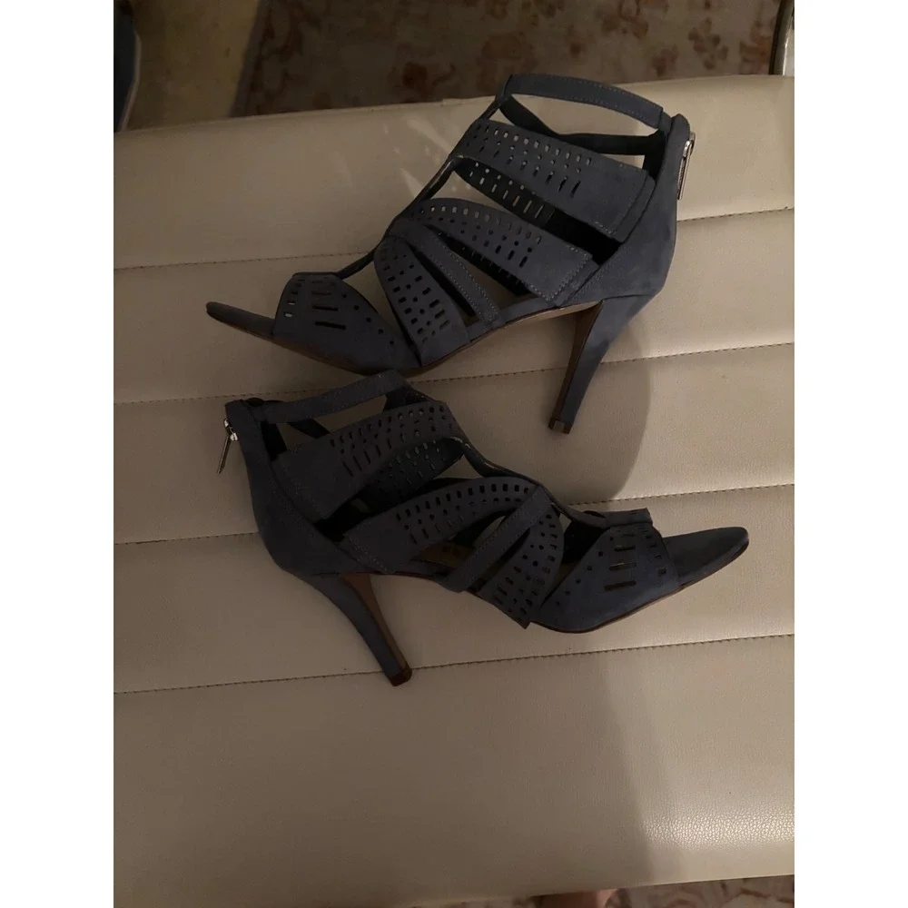 UNISA Women's‎ Blue Suede Laser Cut Peep Toe Stiletto Heel Booties Size 7M